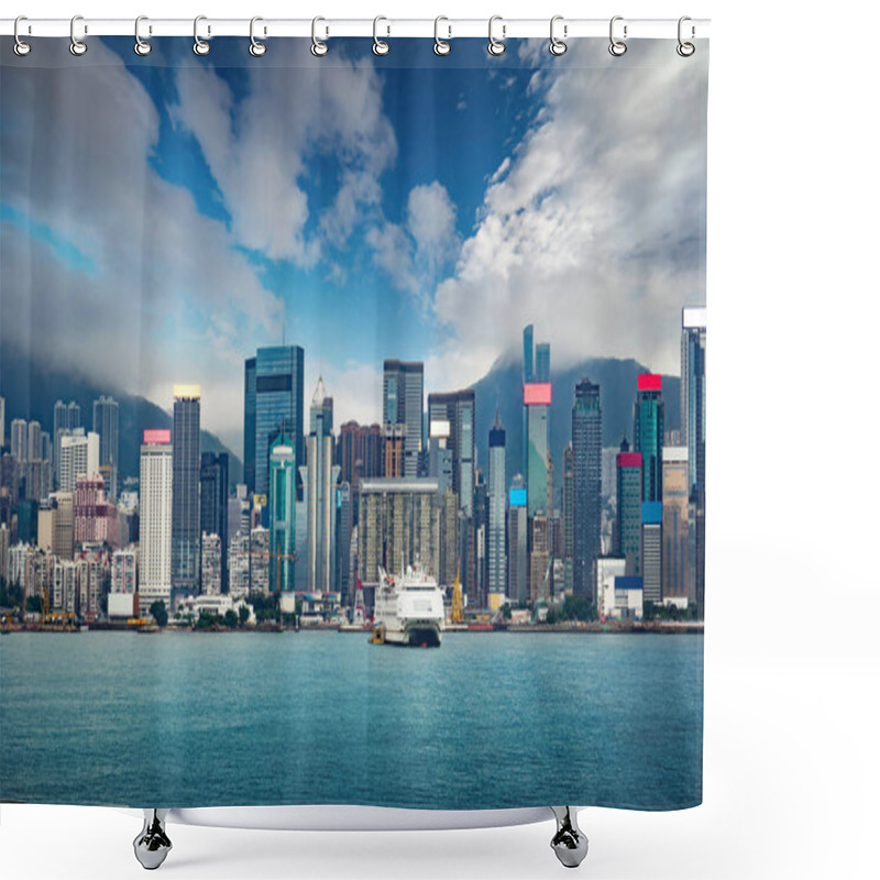 Personality  Hong Kong City Skyline Business Center With A Dramatic Sky . Shower Curtains