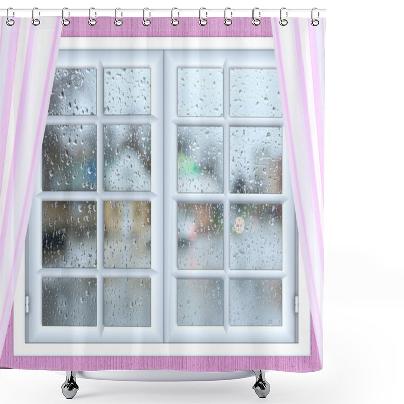 Personality  Window Glass With A Drop Of Rain Shower Curtains