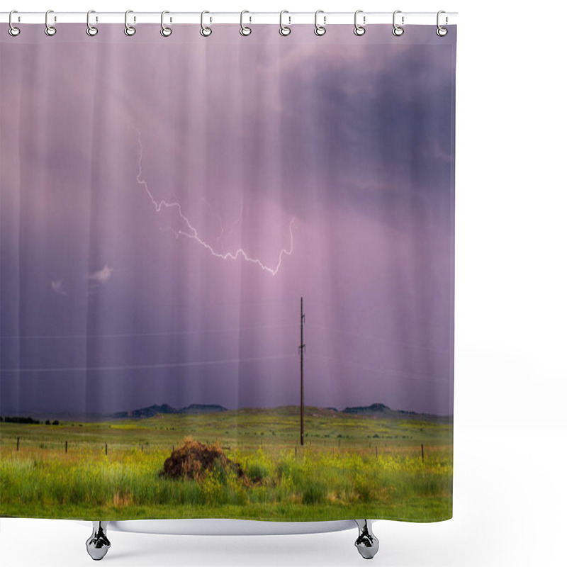 Personality  Lightning Streaks Across A Rainy Sky In The Evening, Creating A Purple Glow. Shower Curtains