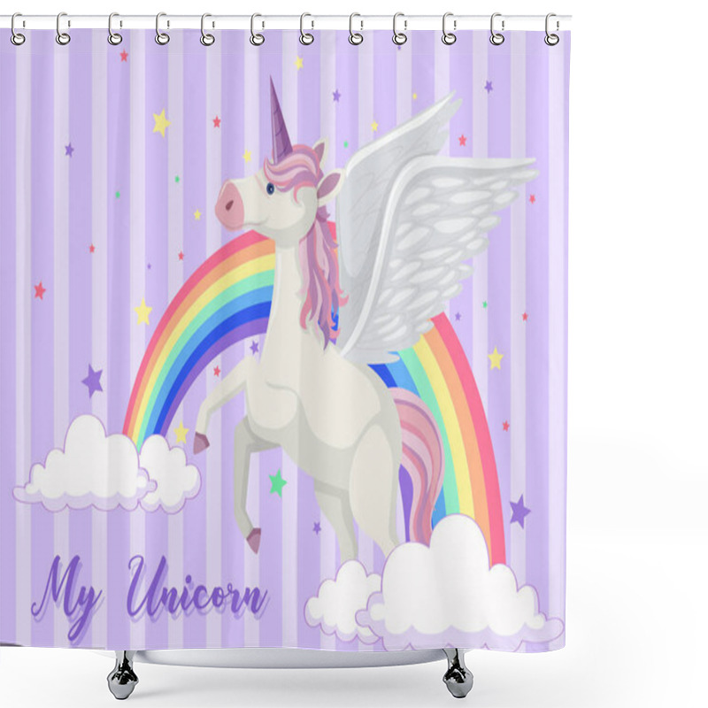 Personality  Background Design With Rainbow And Unicorn Shower Curtains