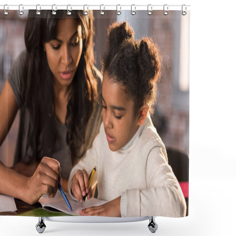 Personality  Mother With Daughter Doing Homework  Shower Curtains