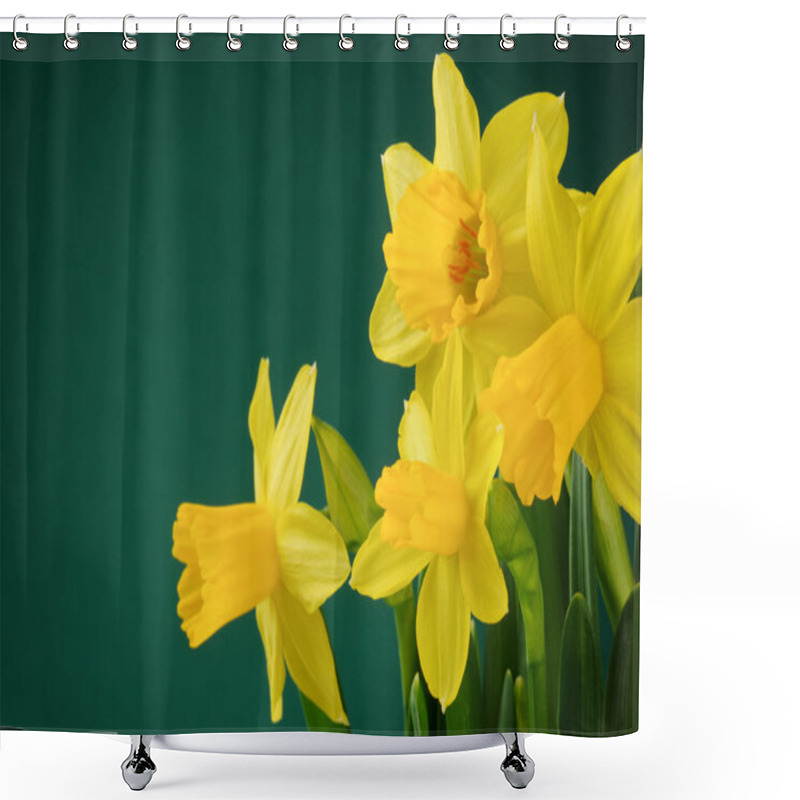 Personality  Yellow Daffodils On Green Background Shower Curtains