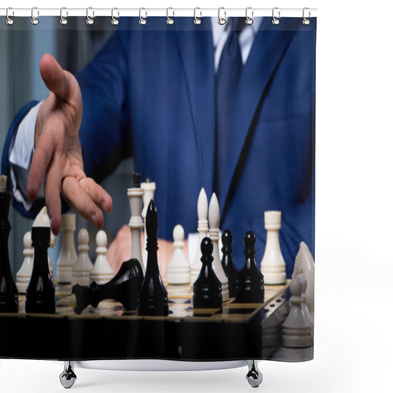 Personality  Businessman Playing Chess In Strategy Concept Shower Curtains