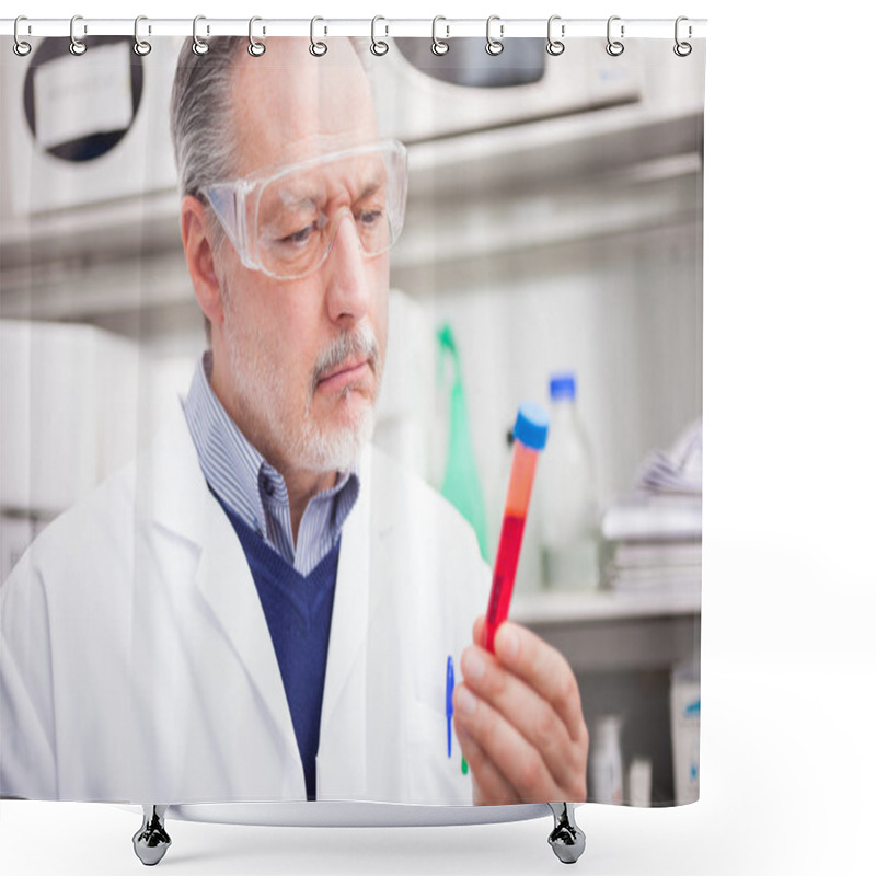 Personality  Scientist Looking At Test Tube Shower Curtains