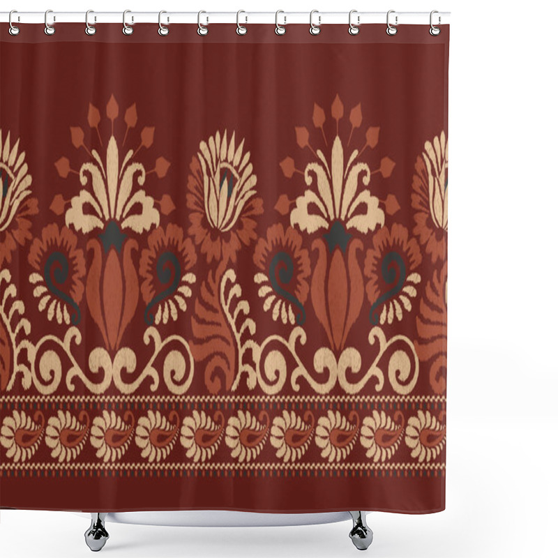 Personality  Ikat Floral Paisley Embroidery On Crimson Background.Ikat Ethnic Oriental Pattern Traditional.Aztec Style Abstract Vector Illustration.design For Texture,fabric,clothing,wrapping,decoration,sarong. Shower Curtains