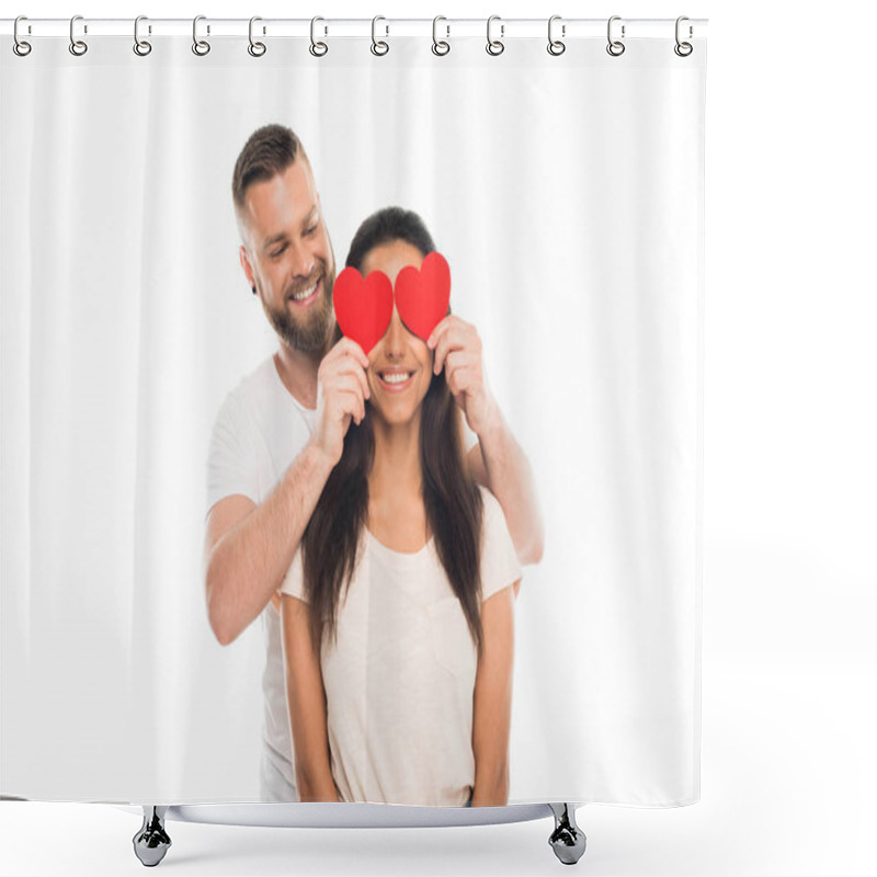 Personality  Couple With Red Hearts Shower Curtains