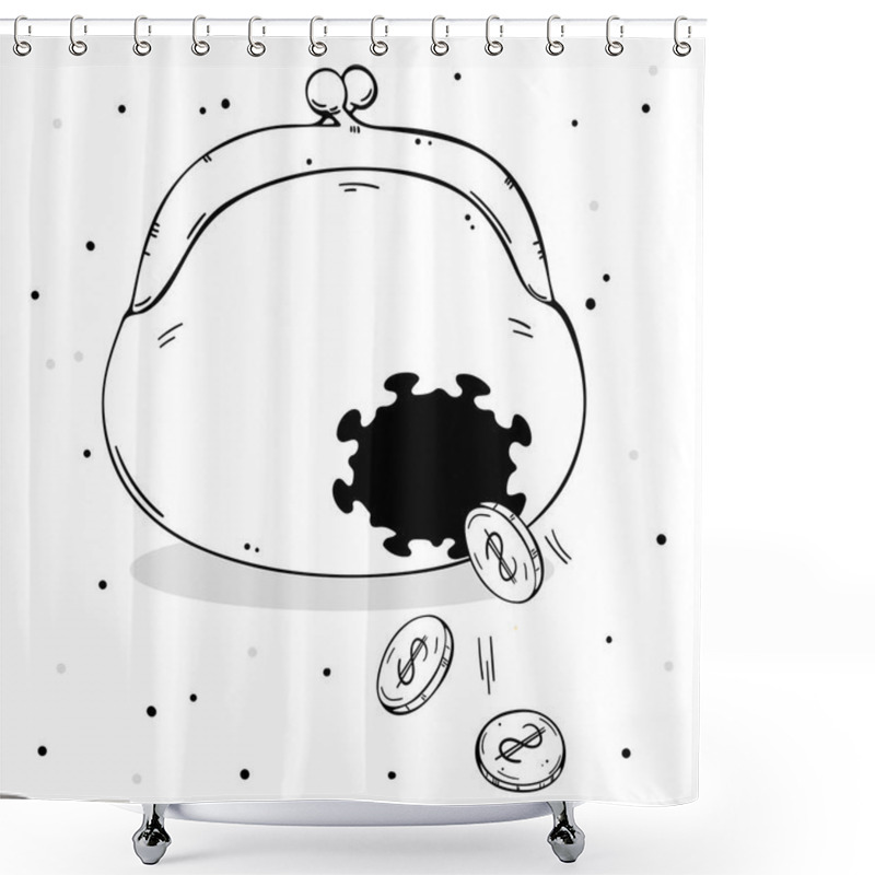 Personality  A Wallet With A Hole In The Shape Of A Coronavirus. Coins Fall Out Of The Hole. Depicts Financial Loss From A Pandemic. Shower Curtains