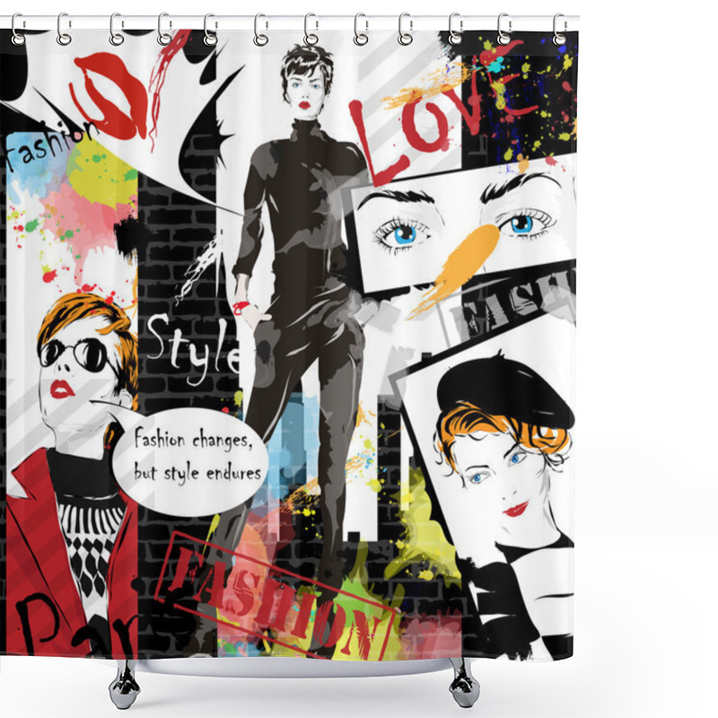 Personality  Fashion Girl In Sketch-style. Shower Curtains