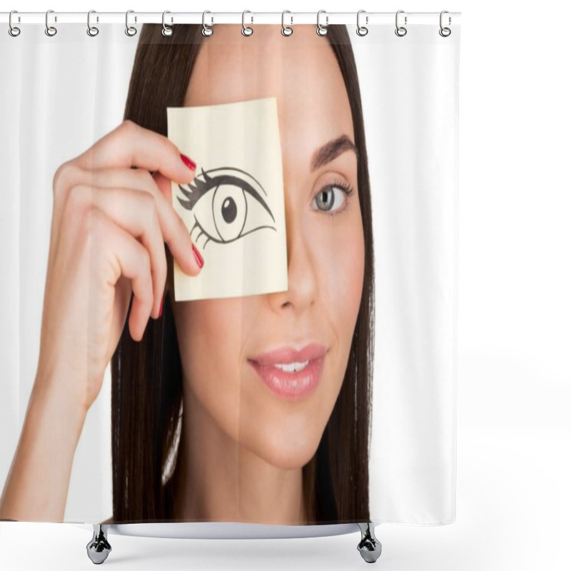 Personality  Woman Covering Eye With Sticker Shower Curtains