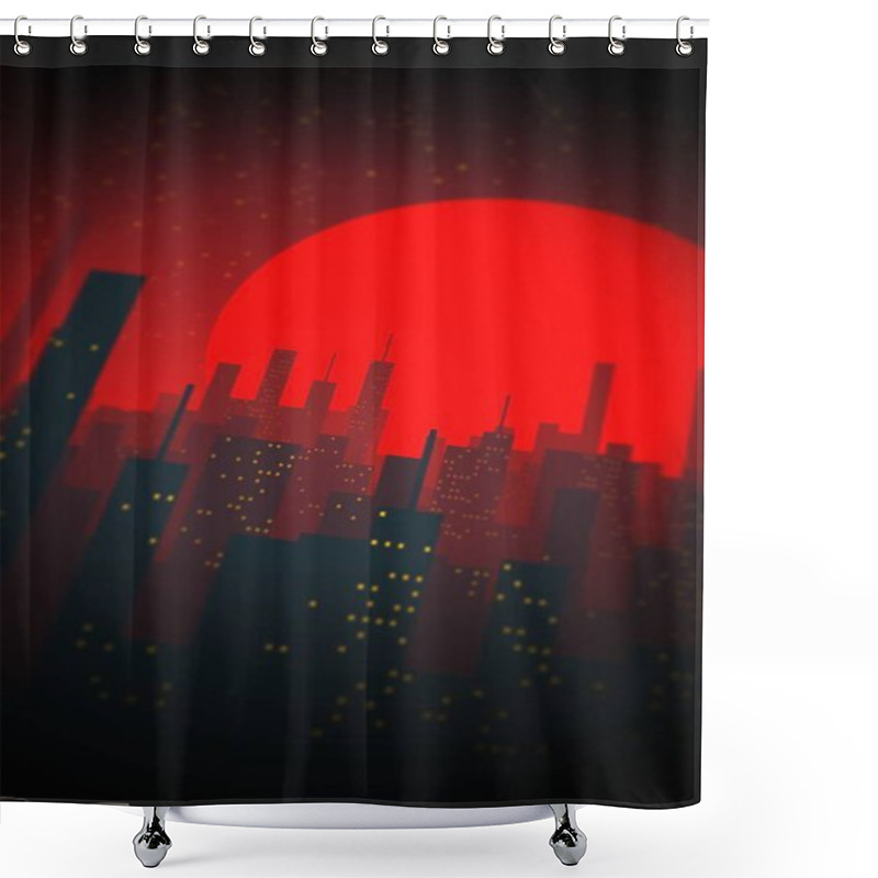 Personality  Pattern And Design Inspired By City Skyscrapers In Silhouette Against A Vivid Red Moon Shower Curtains