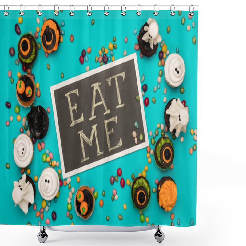 Personality  Halloween Cupcakes And Eat Me Inscription  Shower Curtains