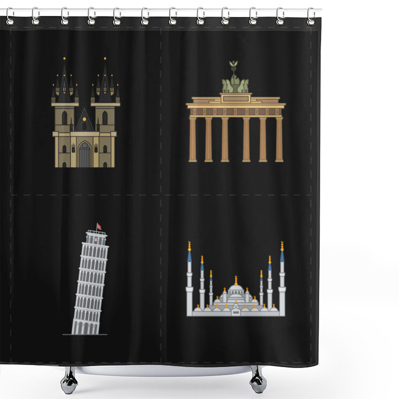 Personality  4 Flat Landmark Icons Shower Curtains