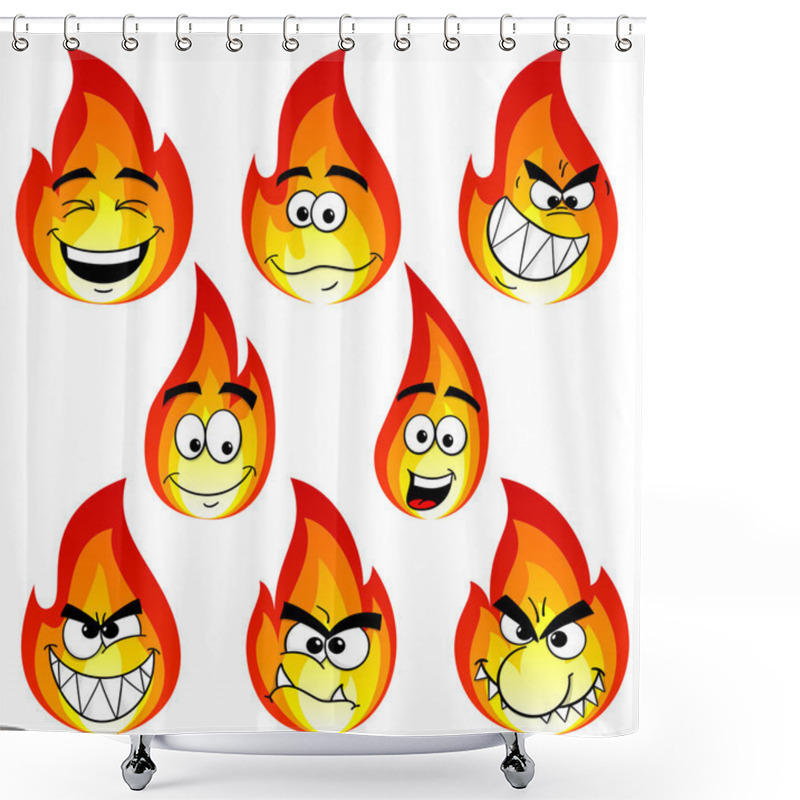 Personality  Flame Cartoons With Many Faces Isolated On White Background Shower Curtains