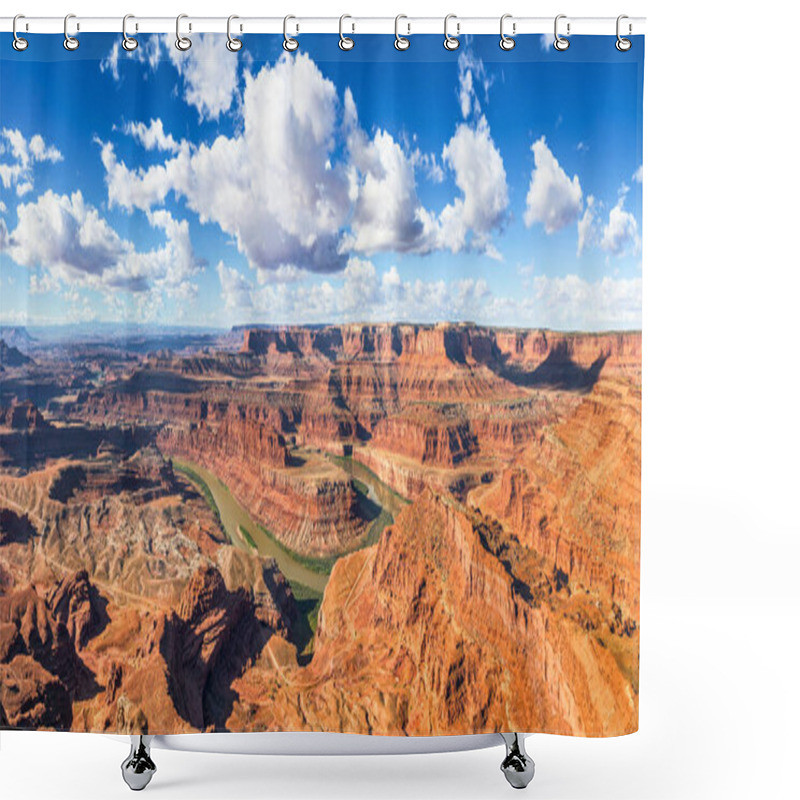 Personality  Beautiful Panoramic View Of Famous Cliffs And Canyons In Dead Horse Point State Park And Colorado River Meanders On A Sunny Day With Blue Sky And Scenic Clouds In Summer, American Southwest, Utah, USA Shower Curtains