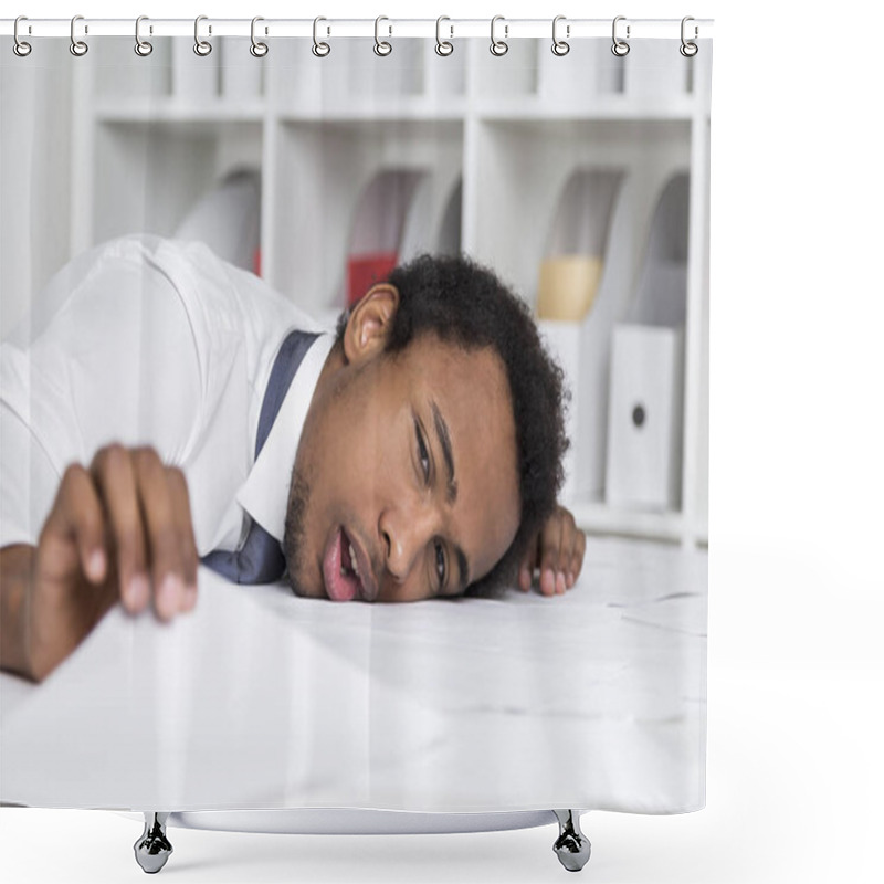 Personality  Tired African American Clerk In Office Shower Curtains