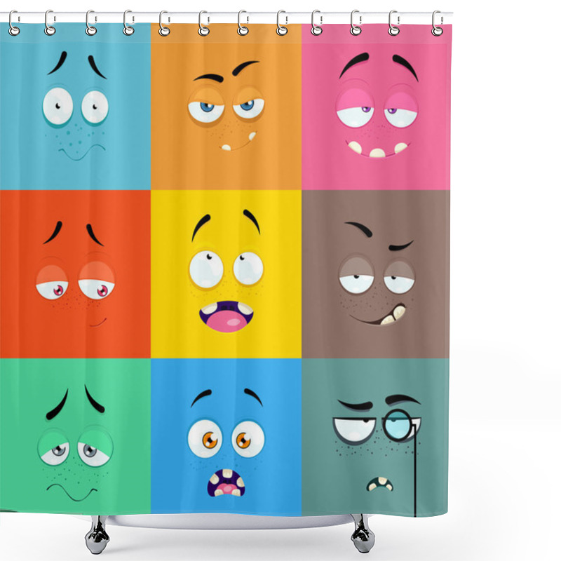 Personality  Set Of Cartoon Faces With Expression Of Emotions. Shower Curtains