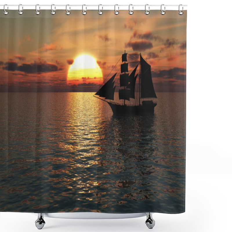 Personality  Ship Out At Sea At Sunset. Shower Curtains