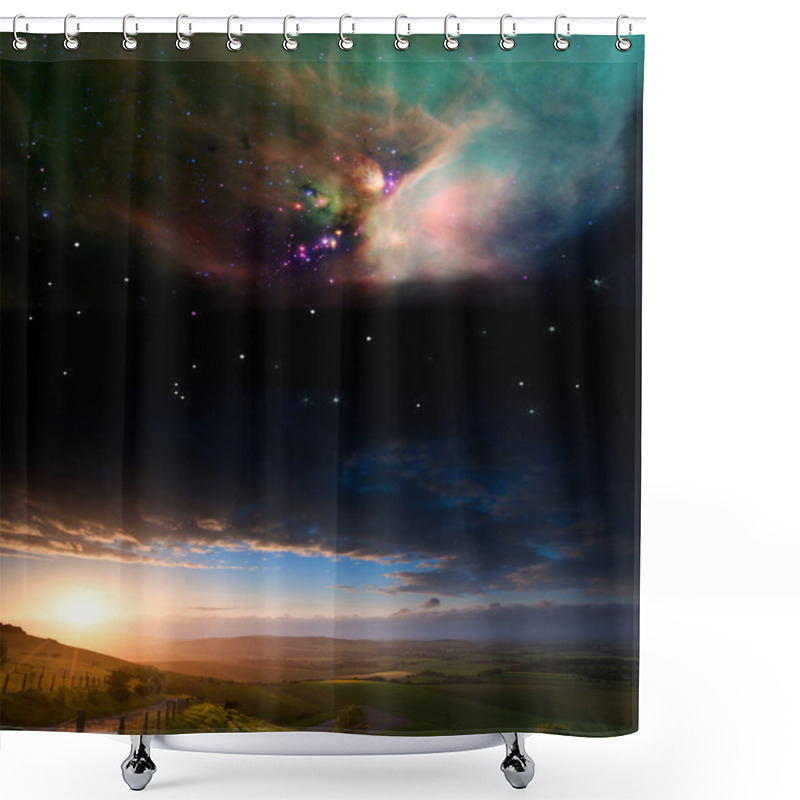 Personality  Countryside Sunset Landscape With Planets In Night Sky Elements Shower Curtains