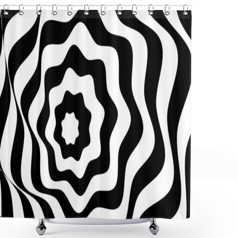 Personality  Abstract Optical Illusion Background Vector Design. Psychedelic Striped Black And White Backdrop. Hypnotic Pattern. Shower Curtains