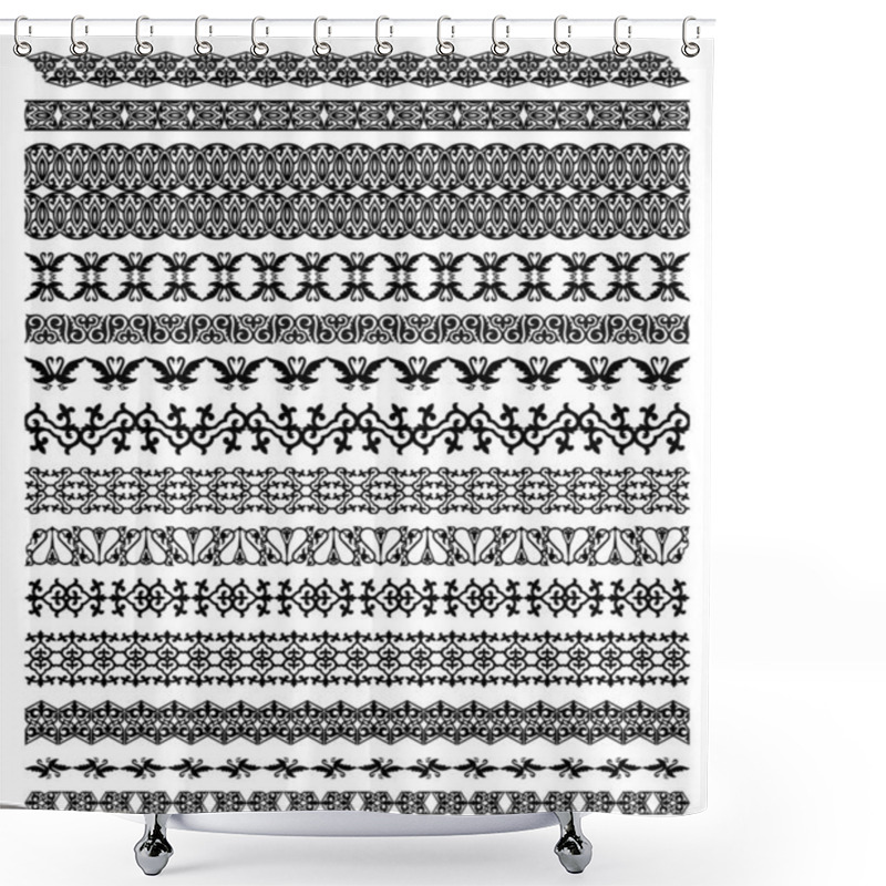 Personality  Set Of 14 Vector Borders, Dividers And Frames Of Kazakh, Kyrgiz And Uzbek National Muslim Islamic Ornament Shower Curtains