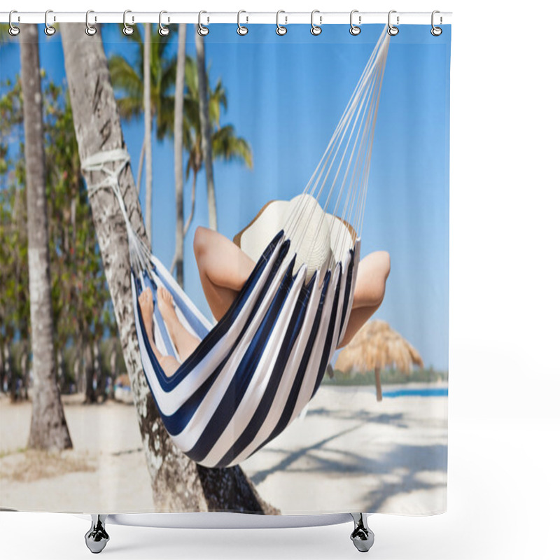 Personality  Woman In Hammock At Beach Shower Curtains