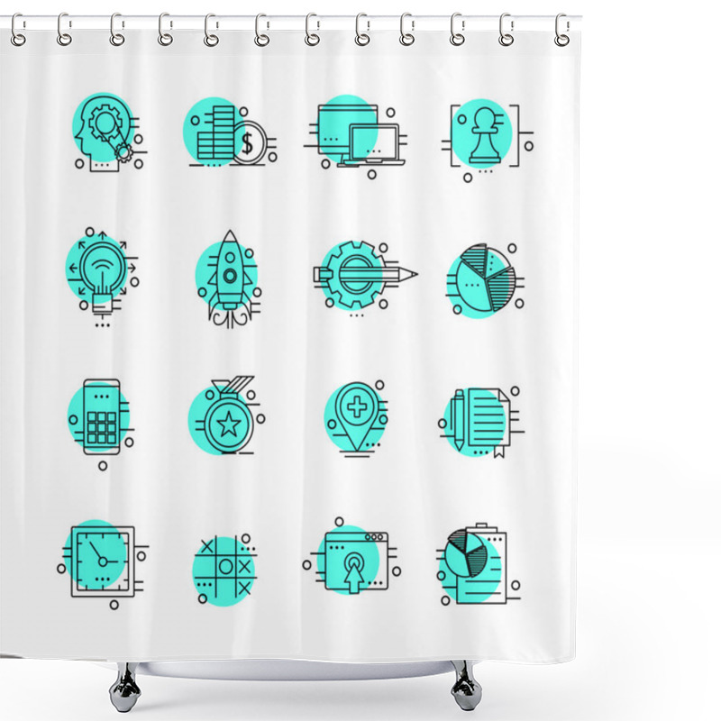 Personality  Modern Thin Line Icons Set For Business Shower Curtains