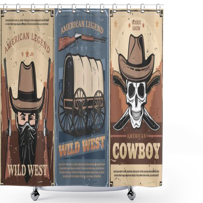 Personality  Wild West Cowboy, Skull, Hats, Guns And Wagon Cart Shower Curtains