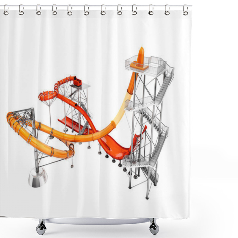 Personality  Concept Big Water Slide For Water Park Or Beach Entertainment 3d Render On White Background No Shadow Shower Curtains