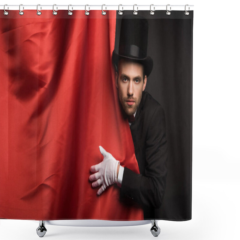 Personality  Handsome Magician In Suit And Hat In Circus With Red Curtains Shower Curtains