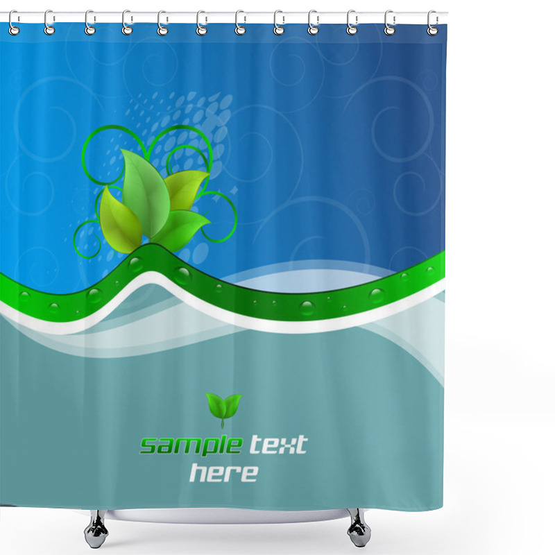 Personality  Background With Ecological Theme, Green Leaves And Water Drops Shower Curtains