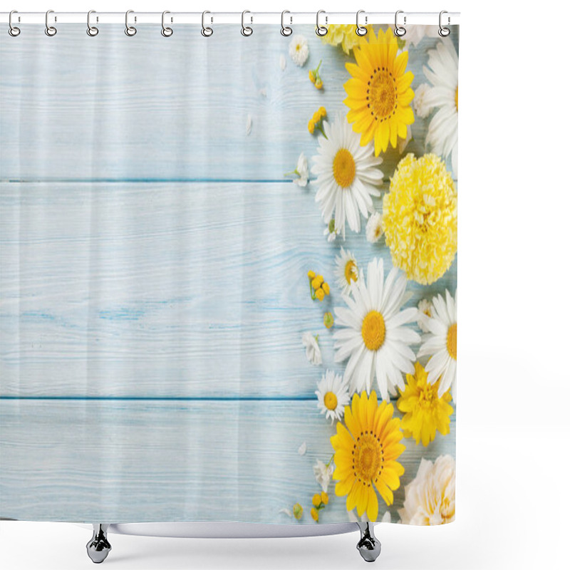 Personality  Flowers On Wooden Background Shower Curtains