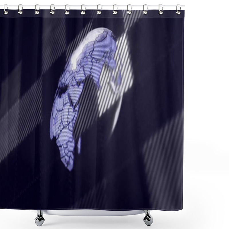 Personality  Image Of Digital Data Processing And Globe Over Black Background. Global Connections, Computing And Data Processing Concept Digitally Generated Image. Shower Curtains