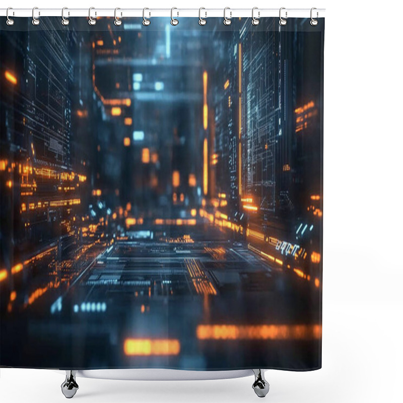 Personality  A Futuristic Image Illustrating The Concept Of A Smart Factory. Advanced Technology Like AI, IoT And Robotics In Manufacturing Processes For Greater Efficiency And Productivity. Shower Curtains