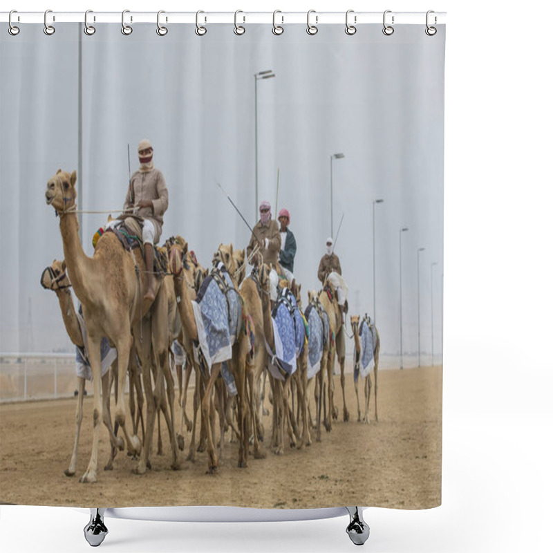 Personality  Men Riding Camels In Desert Shower Curtains