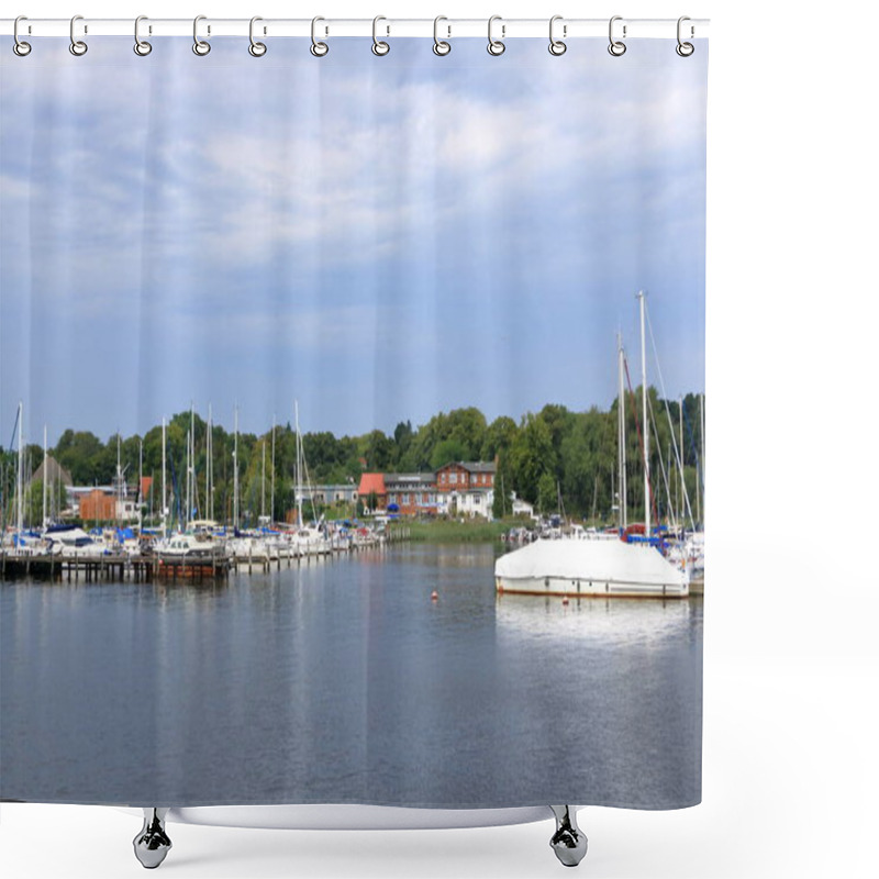 Personality  August 21 2020 - Rostock-Warnemuende, Mecklenburg-Vorpommern/Germany: View Of The Area Of The City Harbor Of Rostock Shower Curtains