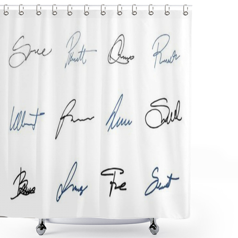 Personality  Handwriting Isolated Signature Set. Vector Pack With Isolated Imaginary Personal Handwriting Scribble Signatures. Shower Curtains