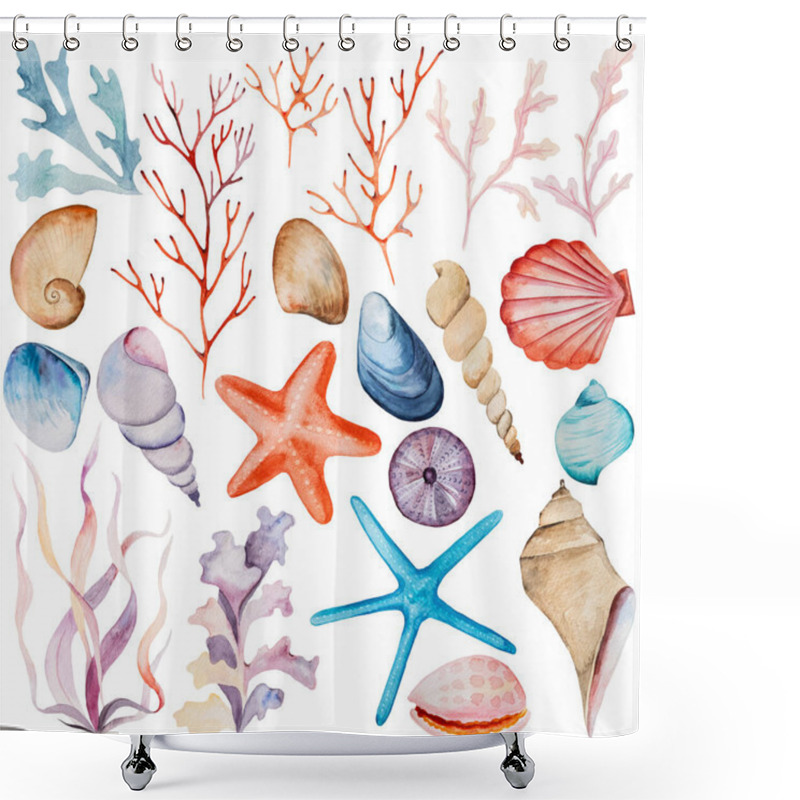 Personality  Watercolor Beach Seaweeds, Corals And Seashells Isolated. Hand Drawn Underwater Illustration Elements For Greeting Cards, Summer Beach Wedding Invitations, Crafting, Printing Shower Curtains