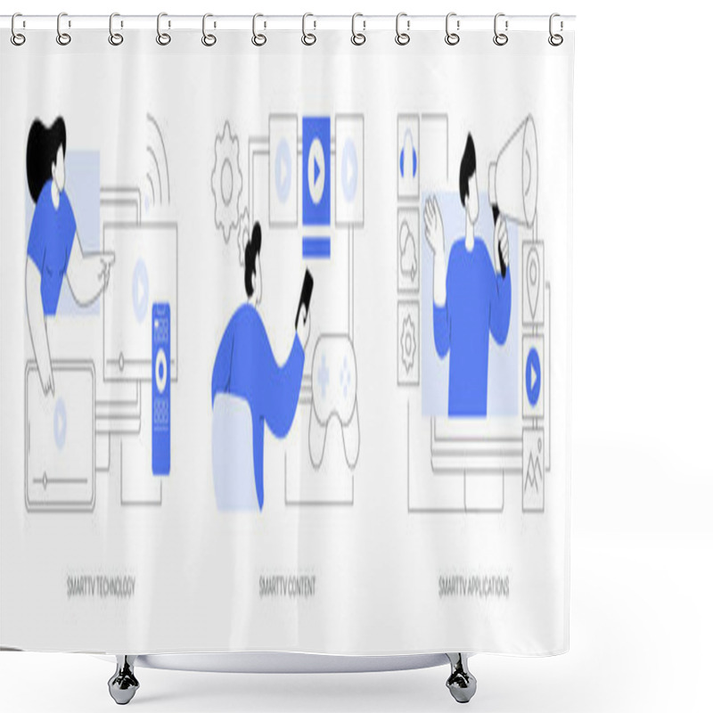 Personality  Internet Television Abstract Concept Vector Illustration Set. SmartTV Technology, 4k Video Content, Television Applications Development, Home Cinema Content, Online Streaming Abstract Metaphor. Shower Curtains