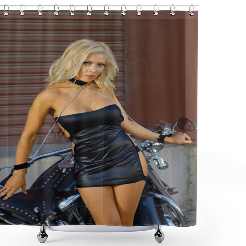 Personality  Sexy Motorcycle Biker Girl Wearing Leather Outfit Shower Curtains