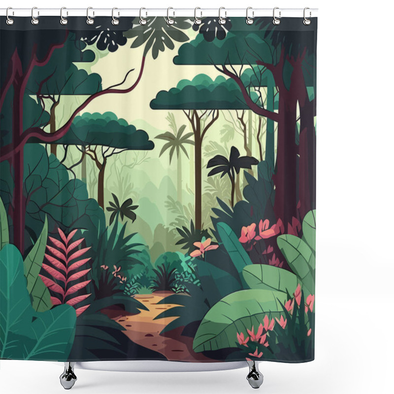 Personality  Beautiful Tropical Forest Landscape.Vector Illustrations. Shower Curtains