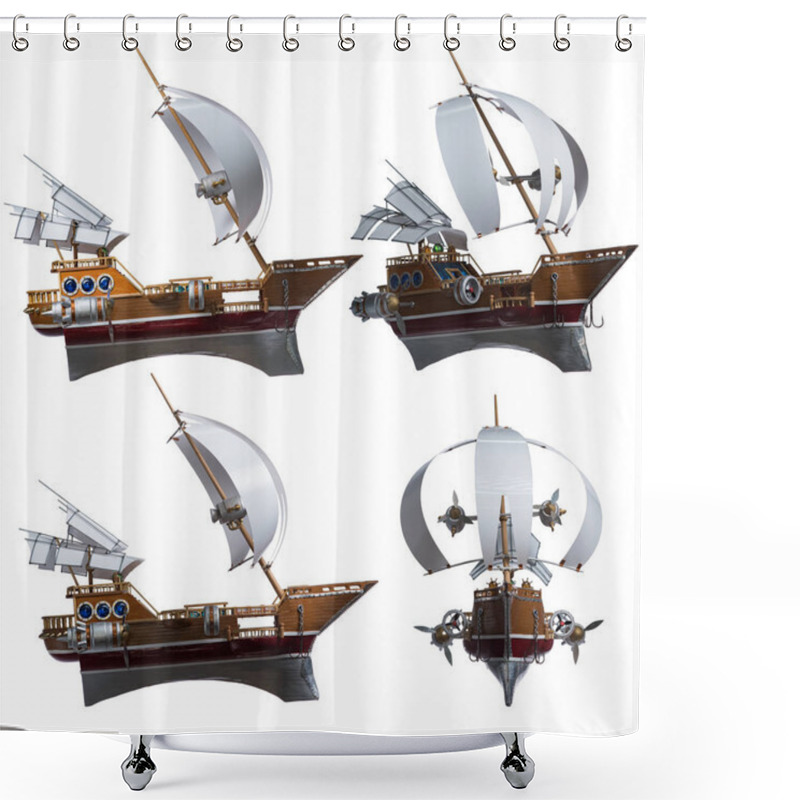 Personality  Flying Is A Fantastic Sailing Boat With Powerful Motors And Propellers On A White Background Shower Curtains