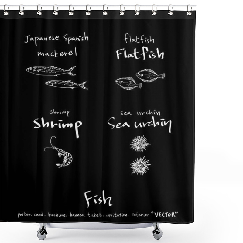 Personality  Hand Drawn Food Ingredients - Sea Food Menu Illustrations - Vector Shower Curtains