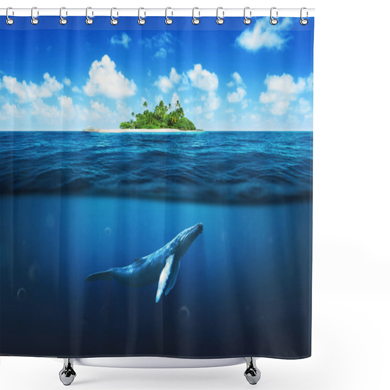 Personality  Beautiful Island With Palm Trees. Whale Underwater Shower Curtains