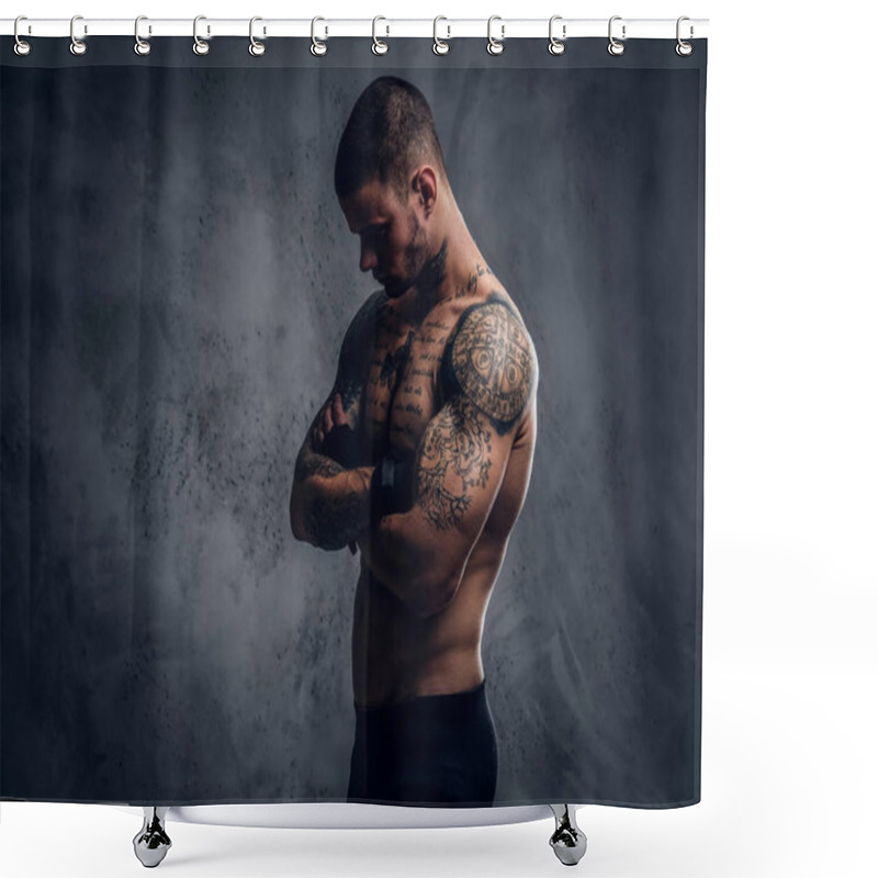 Personality  Muscular, Shirtless, Tattooed Man  Shower Curtains