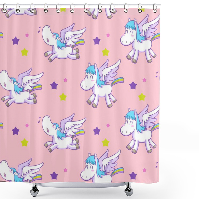 Personality  Mystical Cute Pegasus Vector Pattern Cartoon 04 Shower Curtains