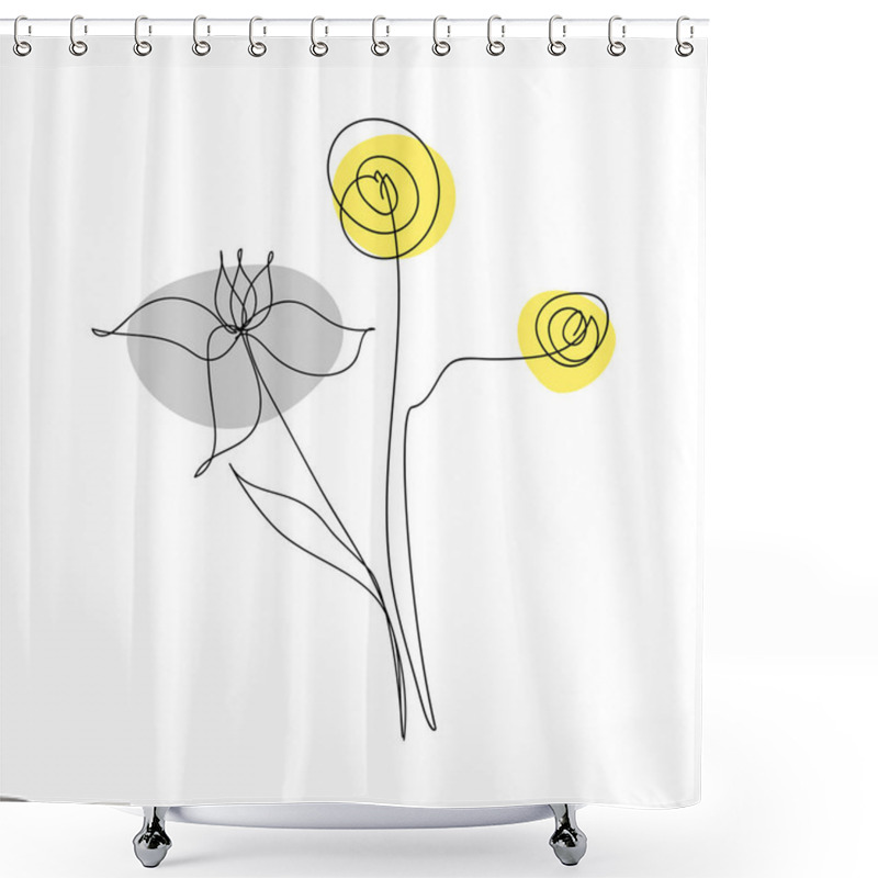 Personality  Abstract Bouquet Of Flowers In A Trendy Linear Style. Flowers One Line Drawing. Shower Curtains