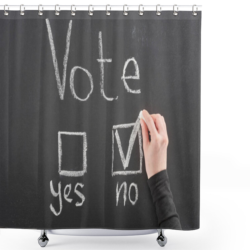 Personality  Top View Of Voter Putting Check Mark Near No Word On Black Chalkboard Shower Curtains