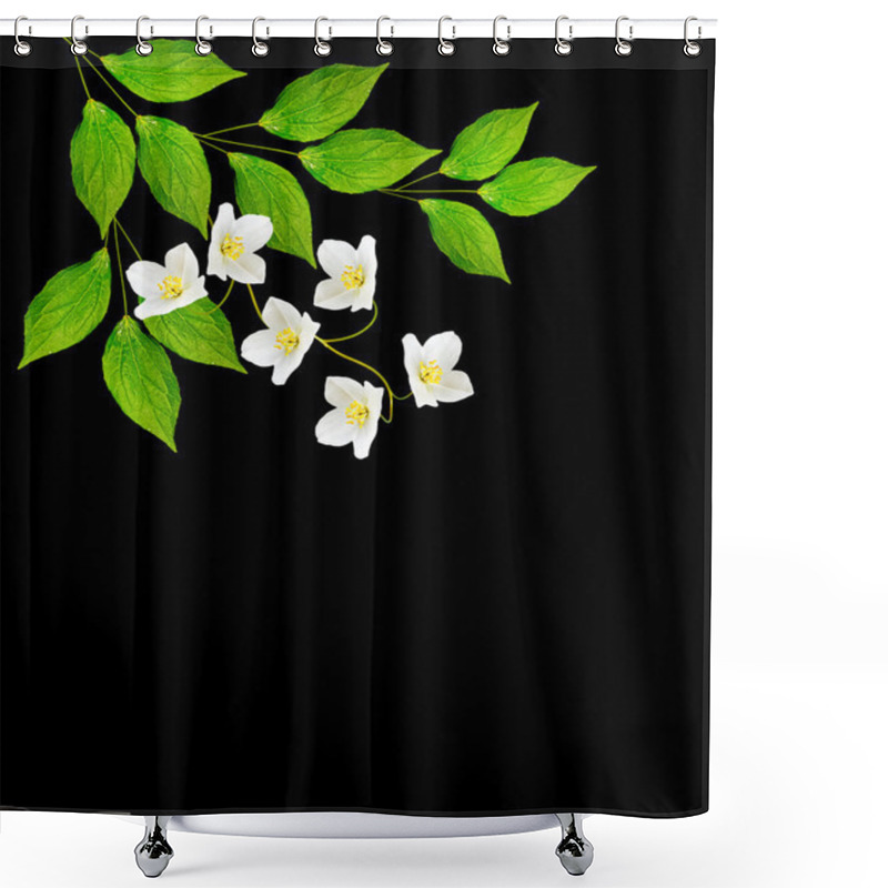 Personality    Branch Of Jasmine Flowers Isolated On Black Background. Spring Shower Curtains