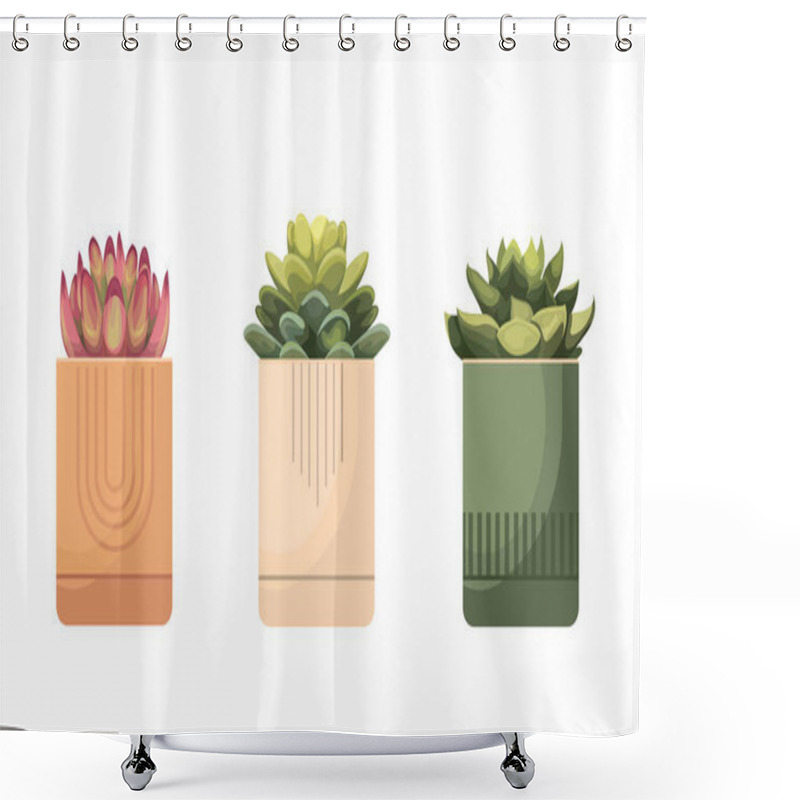 Personality  Potted Plants Collection. Succulents And House Plants. Hand Drawn Vector Art. Shower Curtains