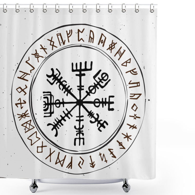 Personality  Futhark Norse Islandic And Viking Runes Set. Magic Hand Draw Symbols As Scripted Talismans. Vector Set Of Ancient Runes Of Iceland. Galdrastafir, Mystic Signs Of Early North Magic. Ethnic Norse Viking Shower Curtains